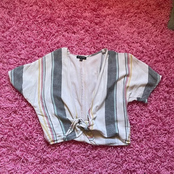 Style Envy Tie Striped Crop Top Tee - Picture 3 of 4